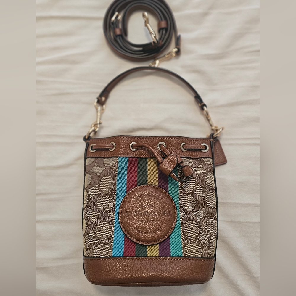 Coach Mini Dempsey Bucket Bag In Signature Jacquard